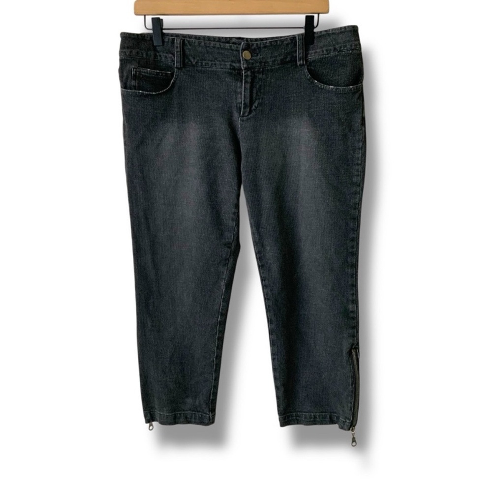 ALICE + OLIVIA Low Rise Zipper Hem Stretch Cropped Jeans Faded Black Size 8